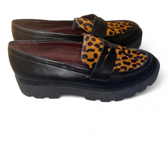 Franco Sarto Womens Balin Lug Sole Chunky Loafer Black and Leopard 7 M (V) - Picture 4 of 8